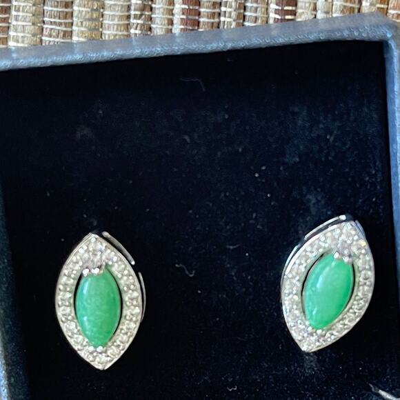 Green earrings with rhinestones new in the box - Picture 2 of 9